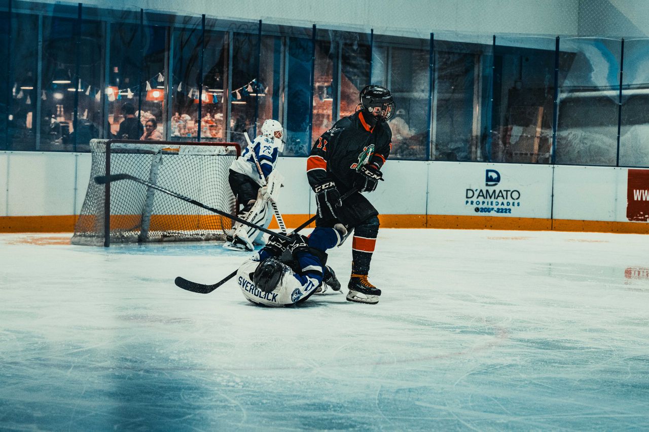 An athlete sustaining an ice hockey injury.